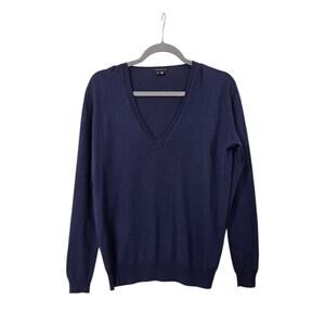 Theory Navy Blue Wool Silk Blend V-Neck Cambridge Fluidity Knit Top Men's Small